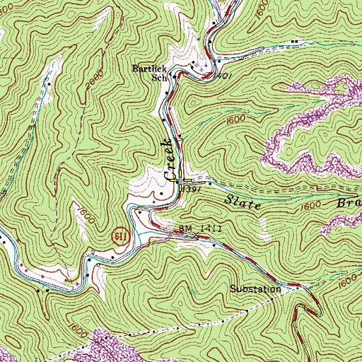 Topographic Map of Slate Branch, VA