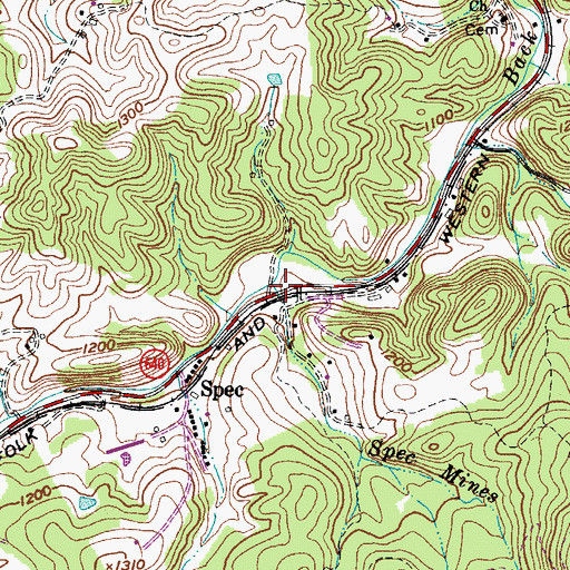Topographic Map of Spec Mines Branch, VA