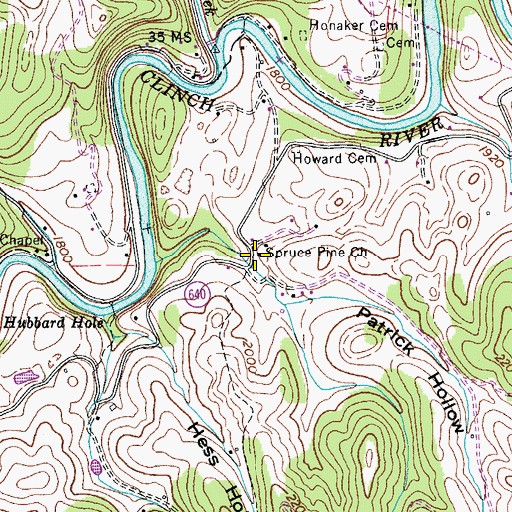 Topographic Map of Spruce Pine Church, VA