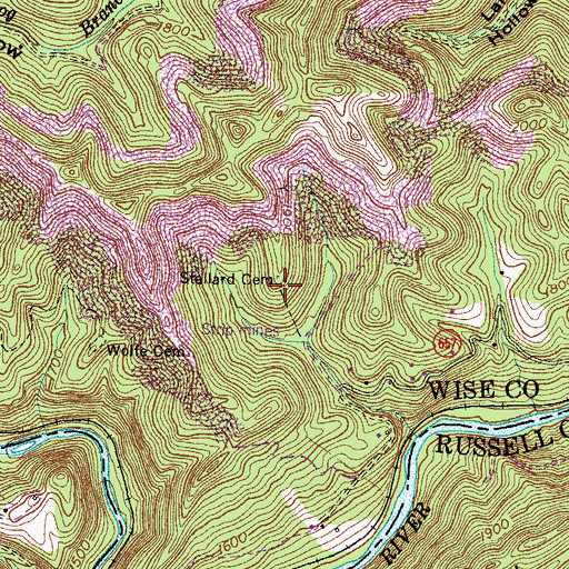 Topographic Map of Stallard Cemetery, VA