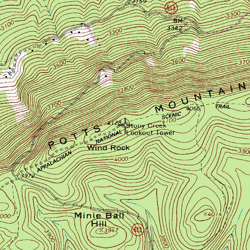 Topographic Map of Stony Creek Lookout Tower, VA