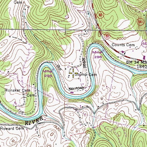 Topographic Map of Stump Cemetery, VA