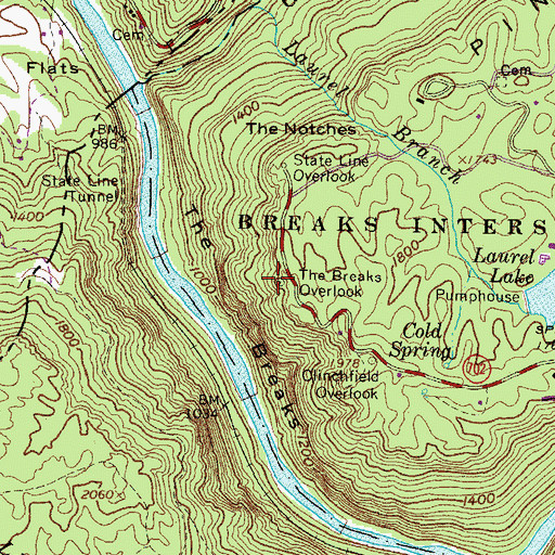 Topographic Map of The Breaks Overlook, VA