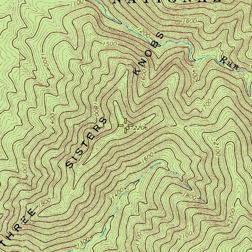 Topographic Map of Three Sisters Knobs, VA
