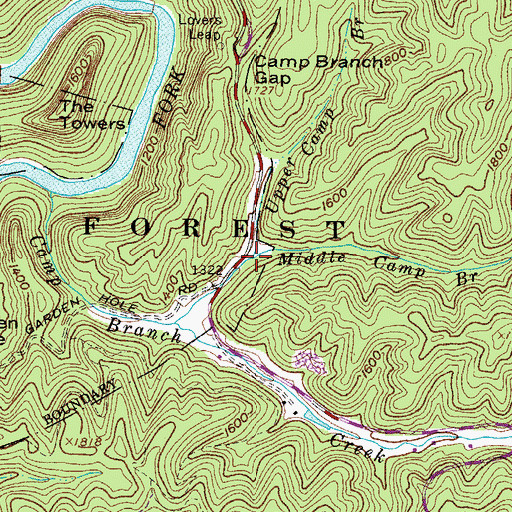 Topographic Map of Upper Camp Branch, VA