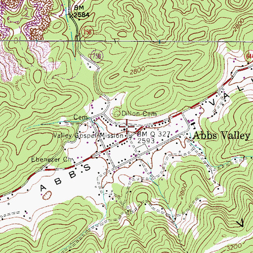 Topographic Map of Valley Gospel Mission, VA