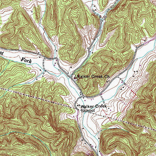 Topographic Map of Walker Creek Church, VA