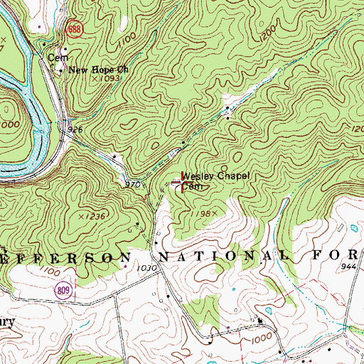 Topographic Map of Wesley Chapel Cemetery, VA
