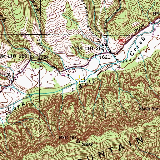 Topographic Map of Whiterock Branch, VA