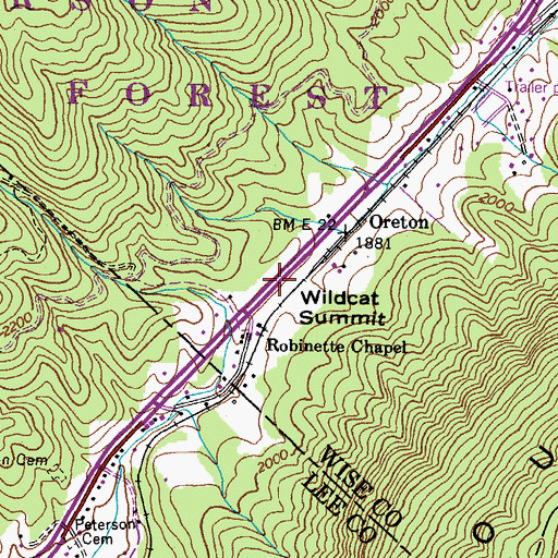 Topographic Map of Wildcat Summit, VA