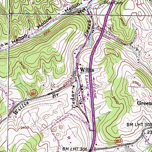 Topographic Map of Willis Branch, VA