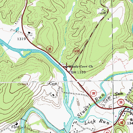 Topographic Map of Windy Cove Presbyterian Church, VA