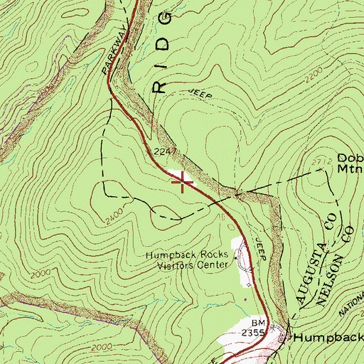 Topographic Map of Blue Ridge Parkway Visitors Center, VA