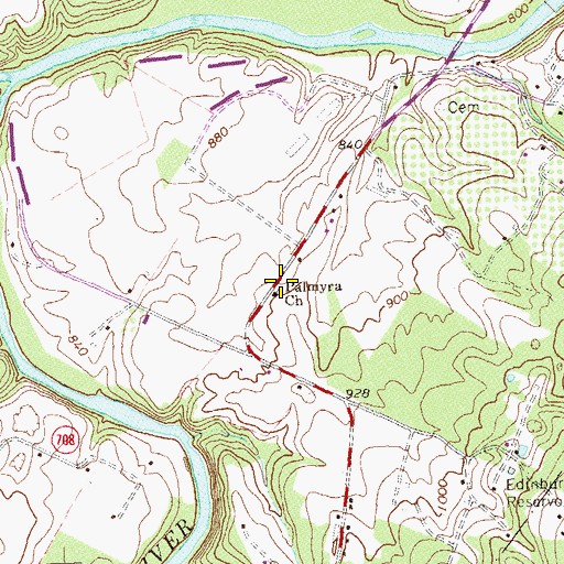 Topographic Map of Palmyra Church, VA