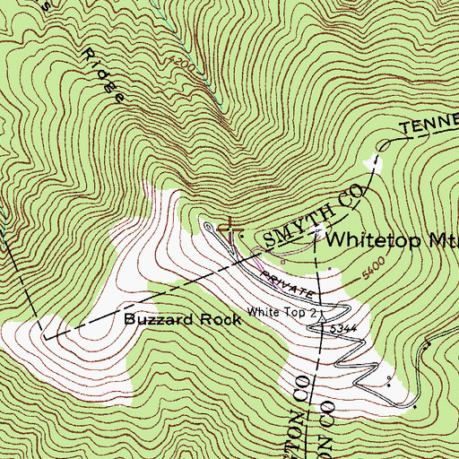 Topographic Map of Whitetop Mountain Recreation Site, VA
