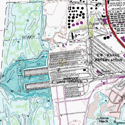 Topographic Map of Norfolk International Terminals, VA