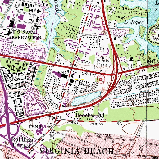 Topographic Map of Bayside, VA