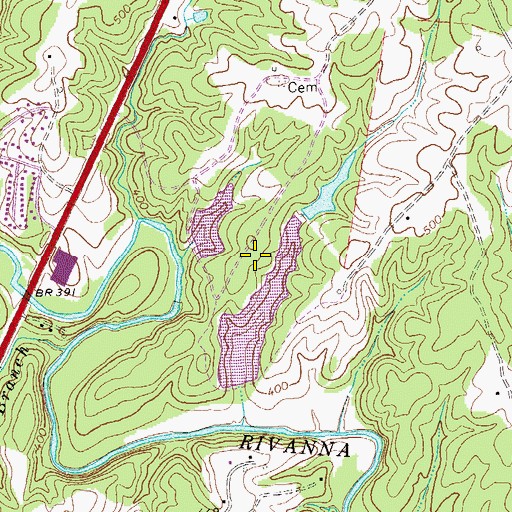 Topographic Map of Greens Dam, VA