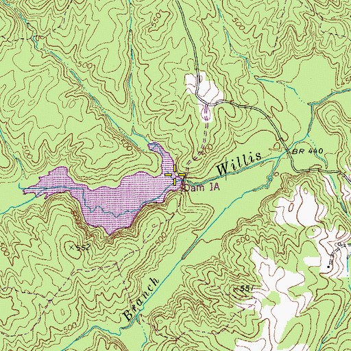 Topographic Map of Willis River Number 1a Dam, VA