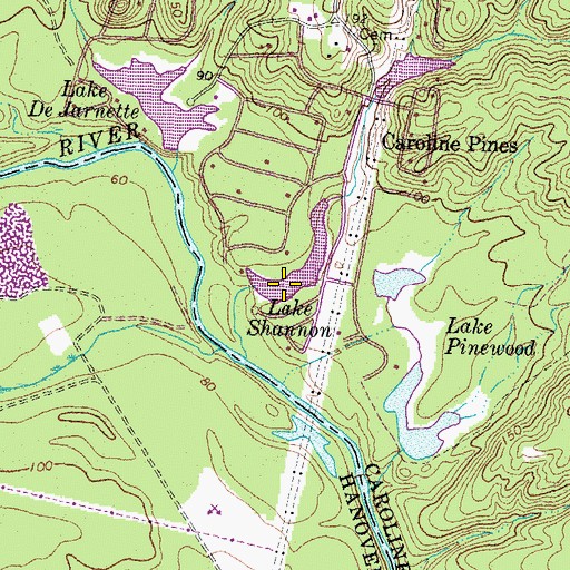 Topographic Map of Caroline Pines Lake, VA