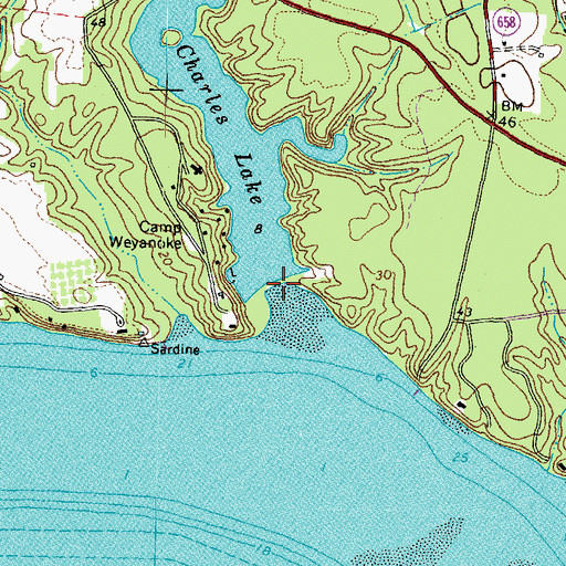 Topographic Map of Charles Lake Dam, VA