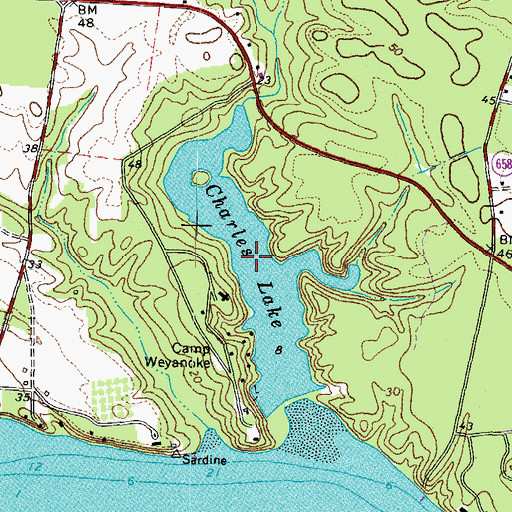 Topographic Map of Charles Lake, VA