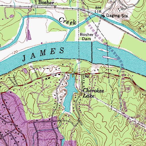 Topographic Map of Lake Cherokee Dam, VA