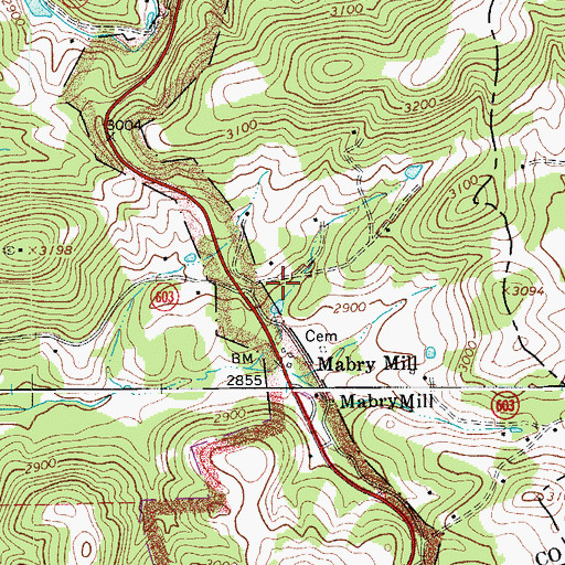 Topographic Map of Mabry Mill Pond Dam, VA