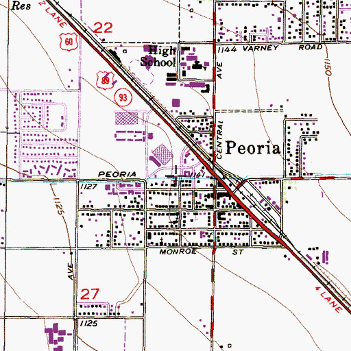 Topographic Map of Peoria Town Hall, AZ