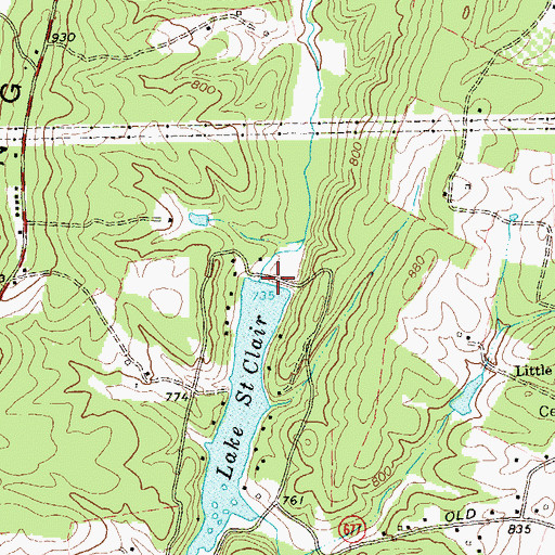 Topographic Map of Lake Saint Clair Dam, VA