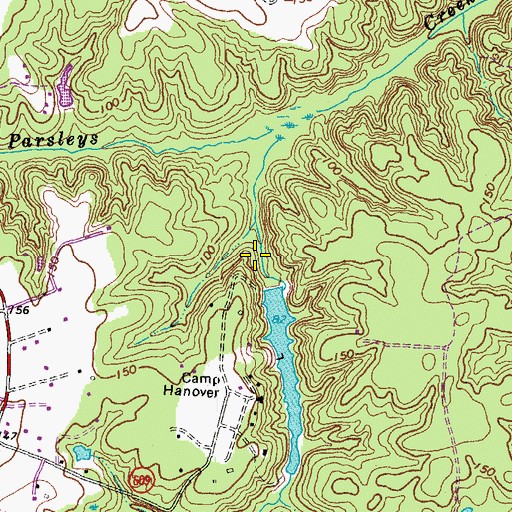 Topographic Map of Camp Hanover Dam, VA