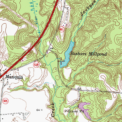 Topographic Map of Boshers Millpond Dam, VA