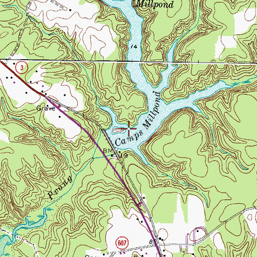 Topographic Map of Lancaster Roller Mill Dam, VA