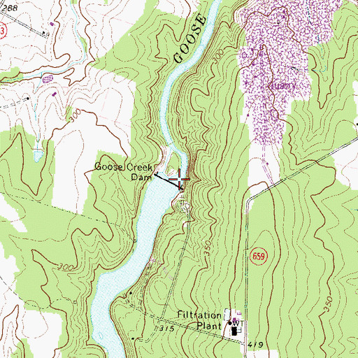 Topographic Map of Goose Creek Reservoir, VA