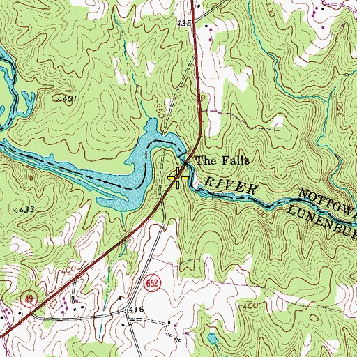 Topographic Map of Nottoway Falls Dam, VA