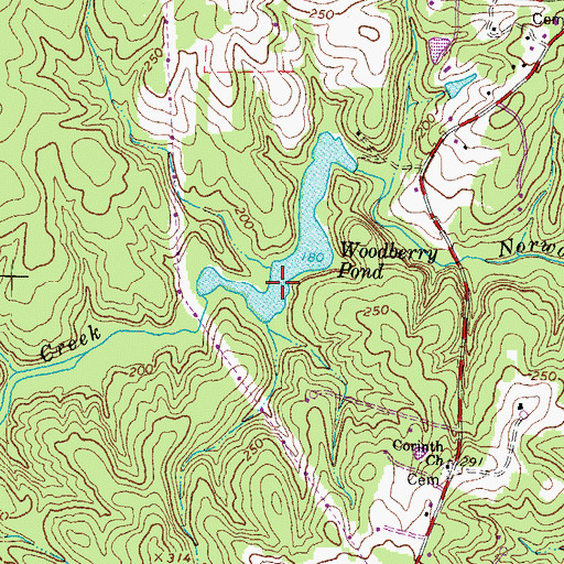 Topographic Map of Woodberry Pond, VA
