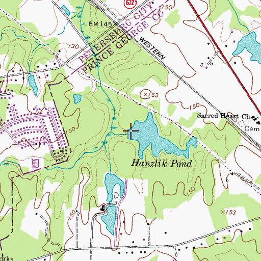 Topographic Map of Hanzliks Dam, VA
