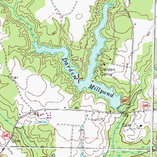 Topographic Map of Colgate Darden Millpond, VA