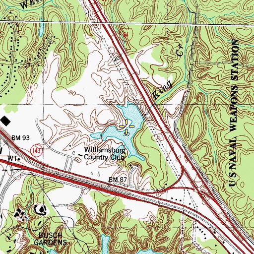 Topographic Map of Williamsburg Country Club Lake, VA