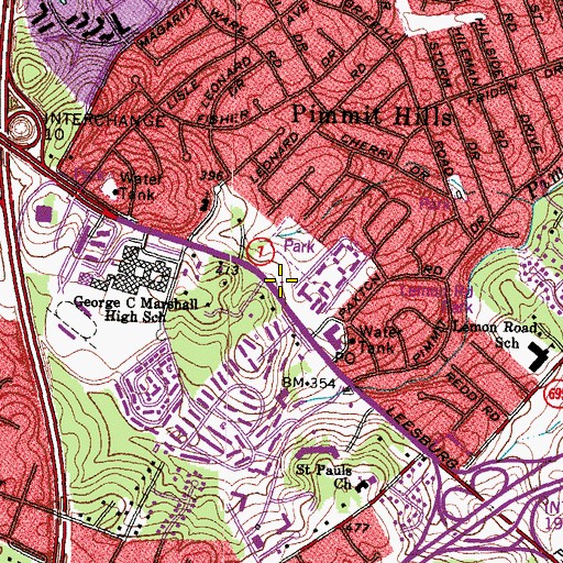 Topographic Map of Tysons-Pimmit Regional Library, VA