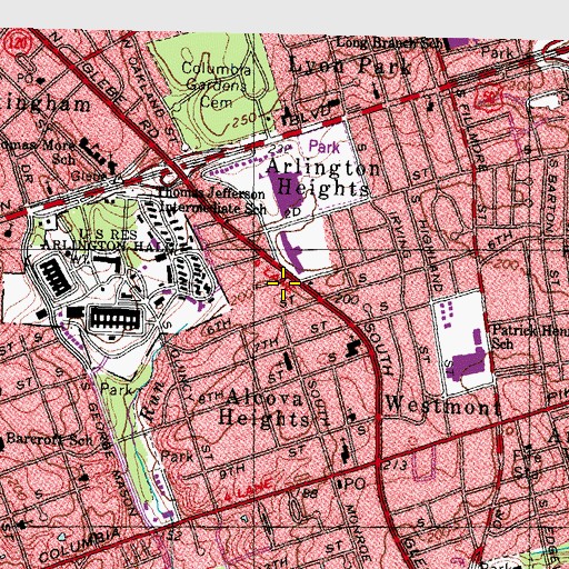 Topographic Map of Arlington County Fire Department Station 1, VA