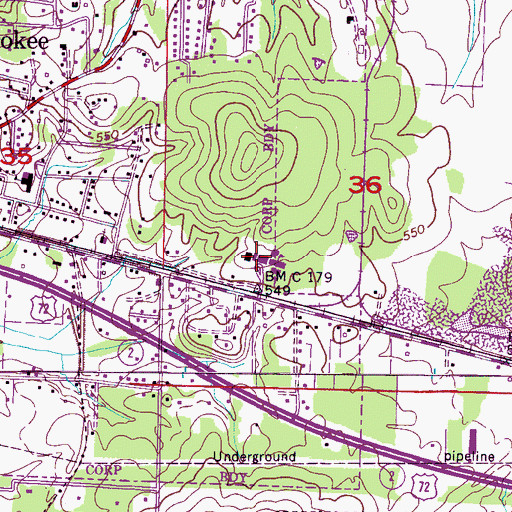 Topographic Map of Cherokee Vocational High School, AL