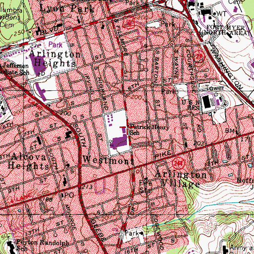 Topographic Map of Columbia Pike Library, VA
