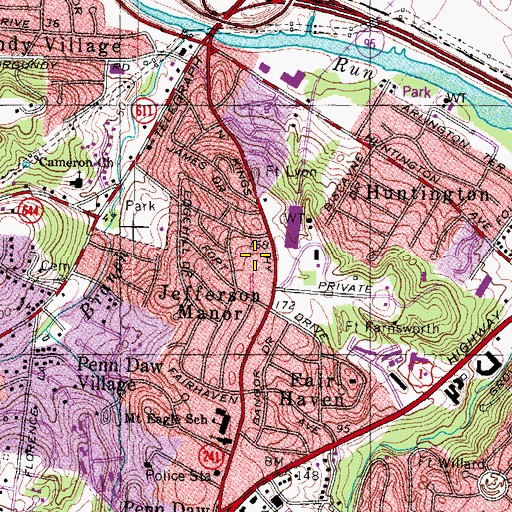 Topographic Map of Jefferson Manor Post Office, VA