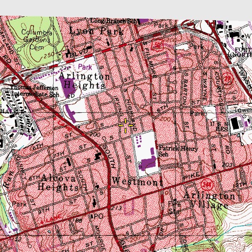 Topographic Map of Arlington-Fairfax Synagogue, VA