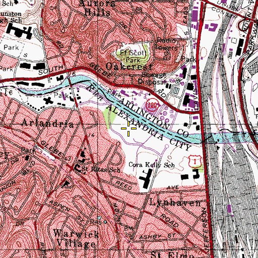 Topographic Map of Arlington Visitors Center, VA