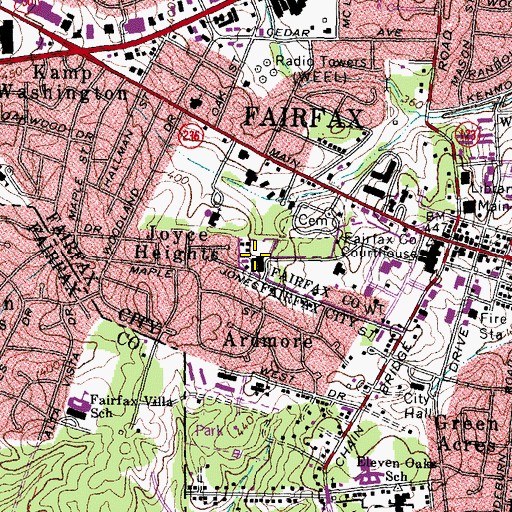Topographic Map of Fairfax County School Board Administration, VA