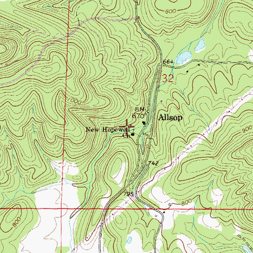 Topographic Map of Hopewell Springs, AL
