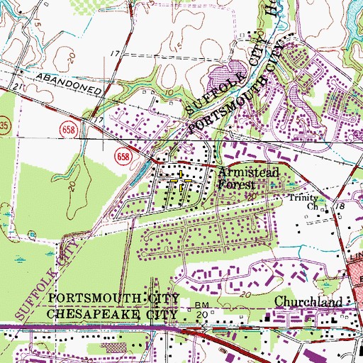 Topographic Map of Armistead Forest, VA
