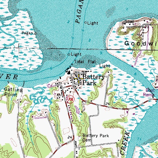 Topographic Map of Battery Park, VA